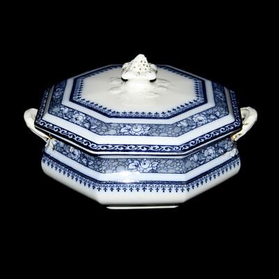 Losol Ware Ormonde Keeling & Co achteckige Gemüseterrine mit Deckel weiß blau
