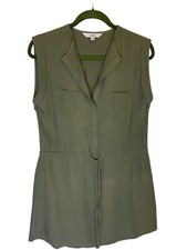 Jack Womens Olive Green drawstring Sleeveless dress Sz S. Two Front Top Pockets