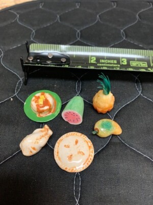 5 Dollhouse Miniature Ceramic Pie Watermelon Chicken Pancakes & Stone Pineapple