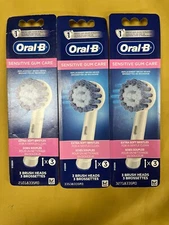 3 New Oral-B Sensitive Gum Care Replacement Brush Heads - 3 Brush Heads Each