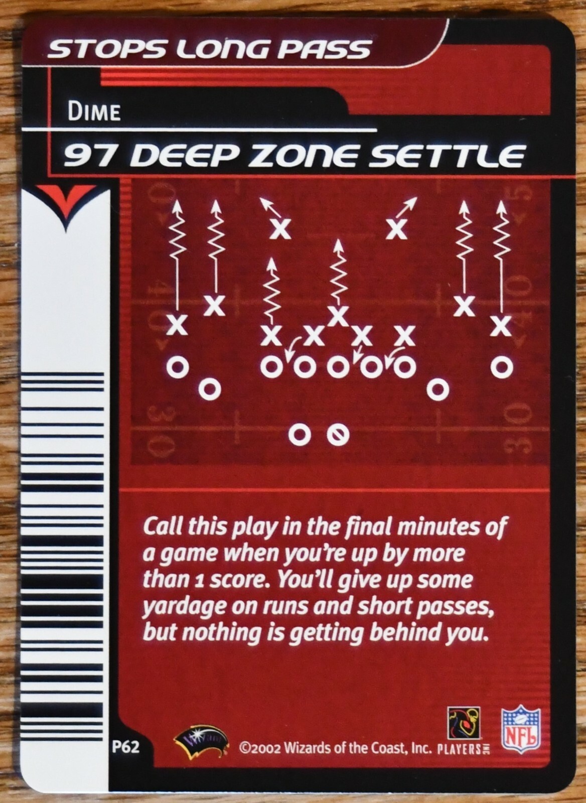 2002 NFL Showdown Plays #P62 #62 97 Deep Zone Settle Stops Long Pass Dime