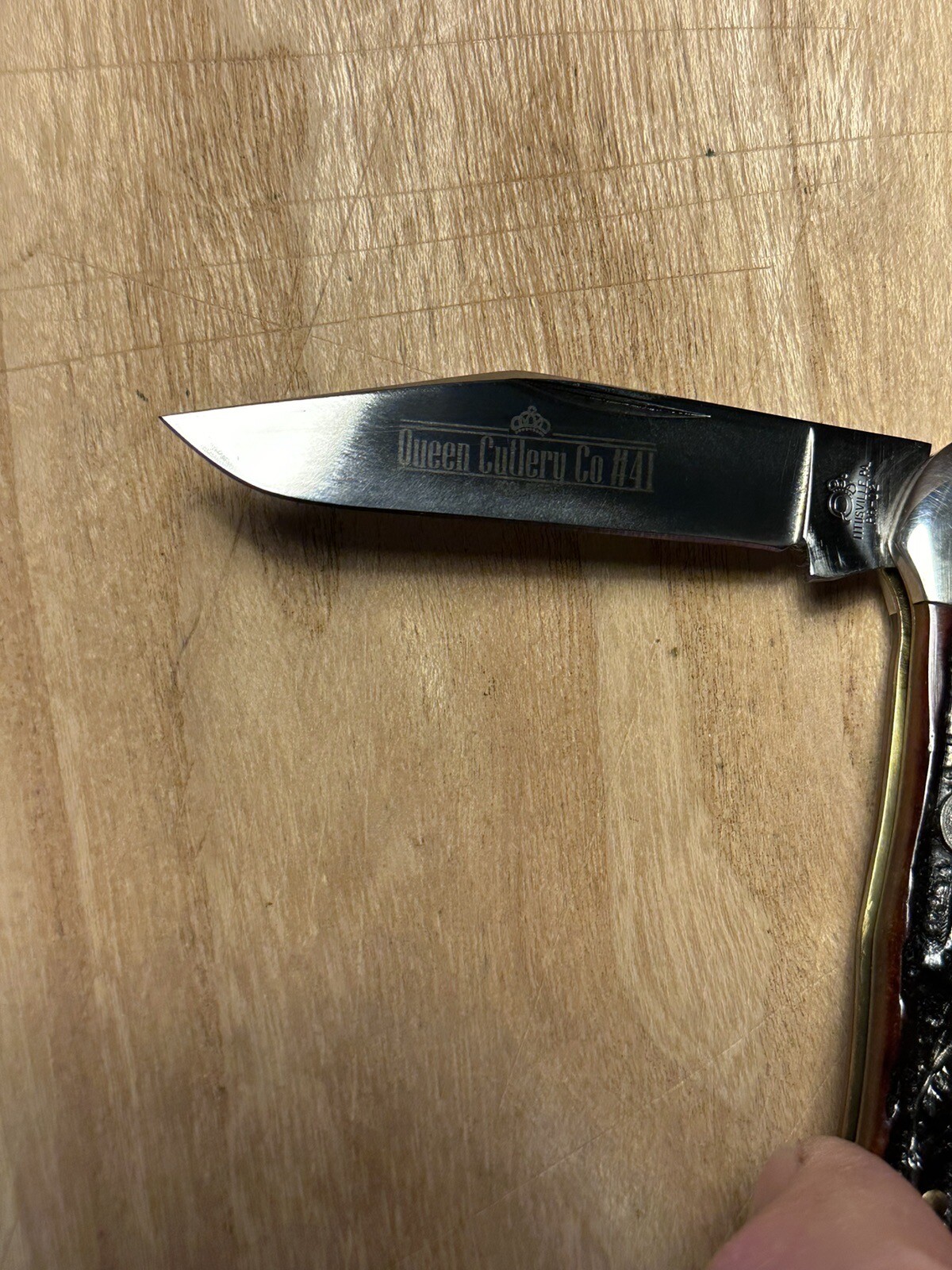 QUEEN TOOL STEEL 41 COPPERHEAD KNIFE, PH D2 AMBER STAG/BONE eBay