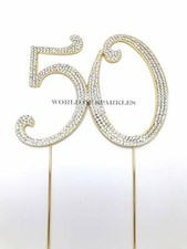 Gold Number 50 Cake Topper 12cm with Diamante Rhinestones Birthday Party Decor