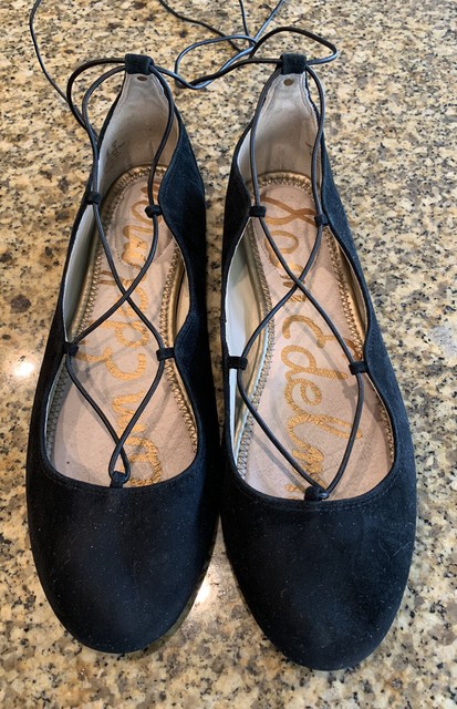 black ankle tie flats