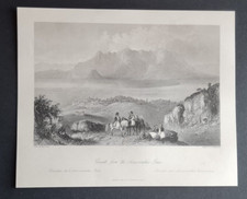 Antique (c 1851) print - Corinth from the Acrocorinthus - Greece - Major Irton