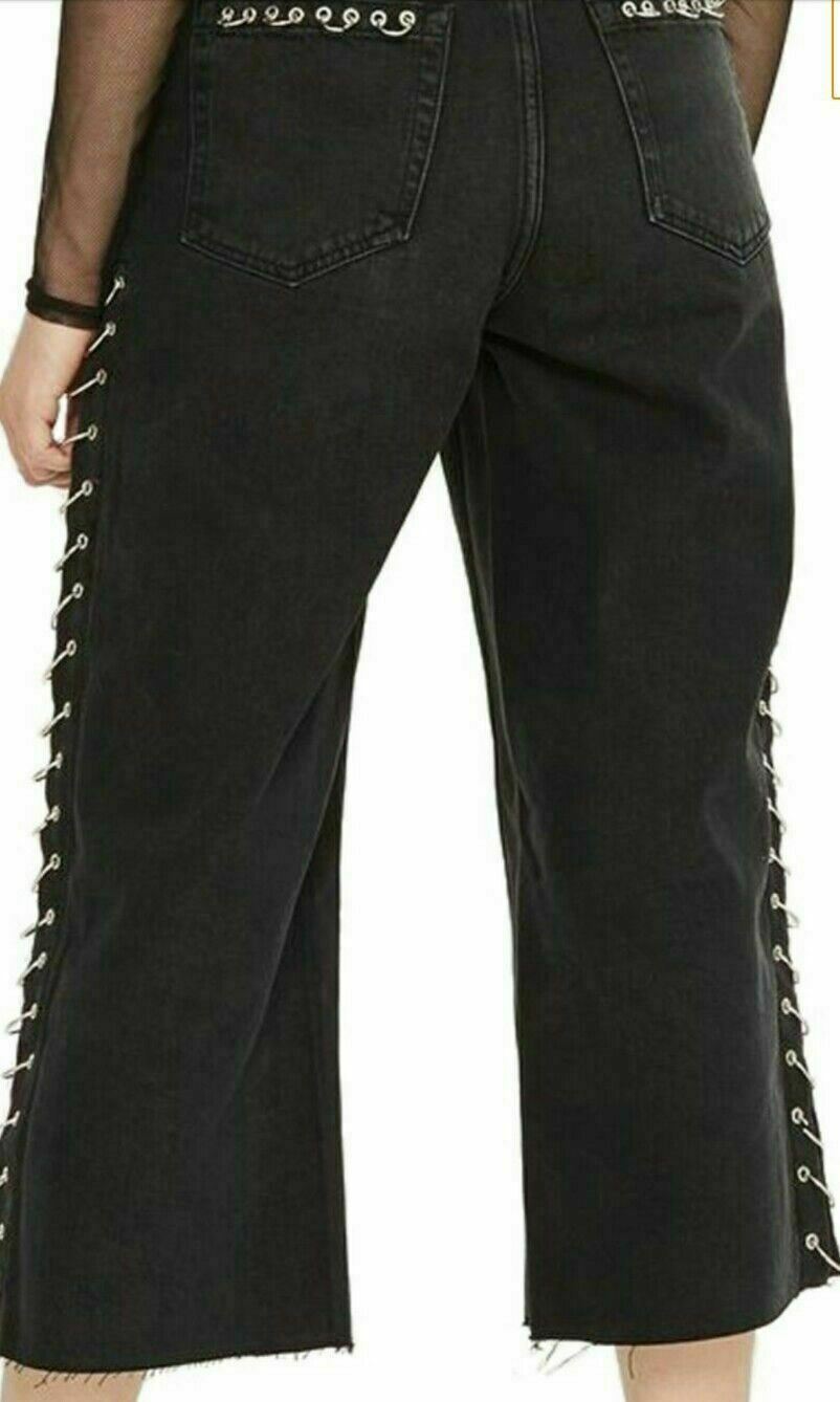 TOPSHOP Ghotic Pierced Motorcycle Cropped Wide Leg Jeans W28xL30 NWT $125 #CB9 image 8