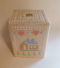 Retro Cottagecore 80s Pastels Canvas Needlework Tissue Box Cover Square House 