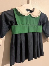 Vintage Girls Caboodle Navy Green Plaid Collar Dress 2 2T Ruffle Detail EUC VTG