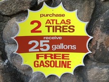 Vintage 1950s Atlas Tires Promotional Dealer Display Sign Gas Oil Nos
