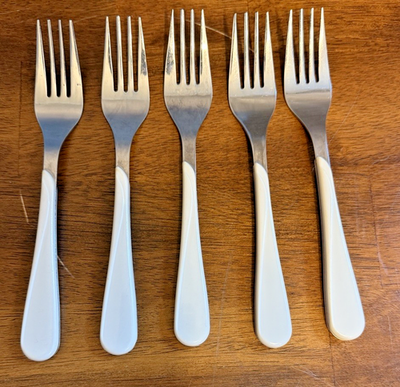 #ad 5 Salad Forks WF Washington Forge WAF11 Swirl White Ivory Stainless Flatware $13.96