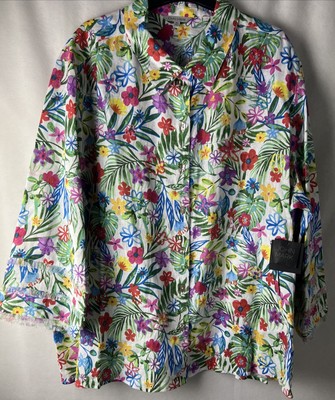 John Mark Women's Top Size 3X Plus Blouse Fringed Sleeve Floral Multicolor E19