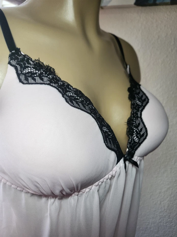 Apt 9 Pink With Black lace Trim Romanric Negligee Chemise  Large - Image 4 of 4