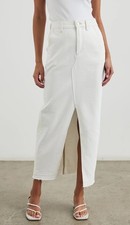 NWT Rails Manhattan Raw Hem Denim Front Slit Long Maxi Skirt Ecru Size 27/ US 4 