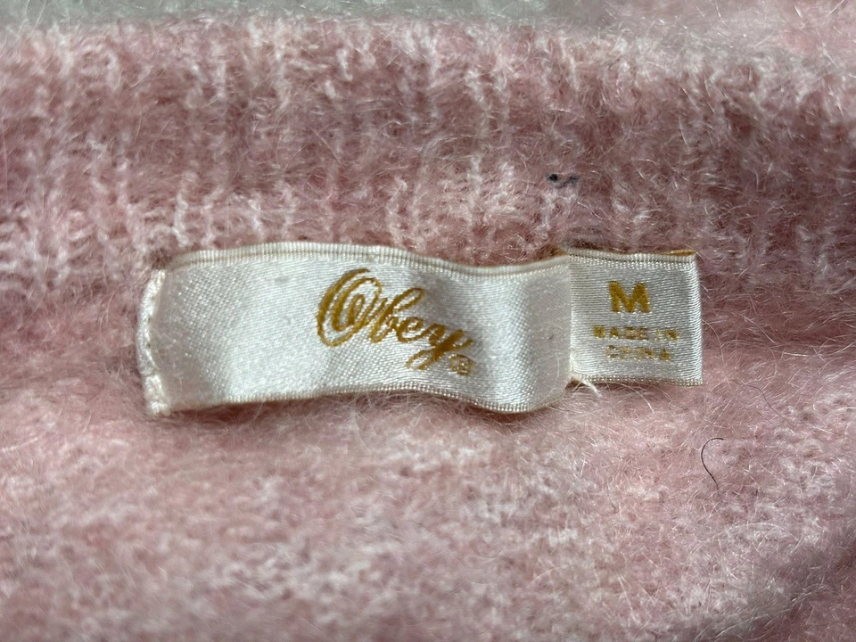 Suéter Obey Feminino Médio Rosa Mohair Lã Fuzzy Cropped Pulôver Malha Macia - Imagem 3 de 4