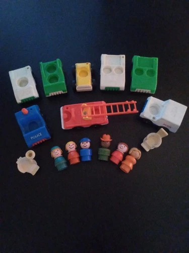 Fisher Price Little People with Vehicles, Lot of 16, Vintage, Attic find, Nice