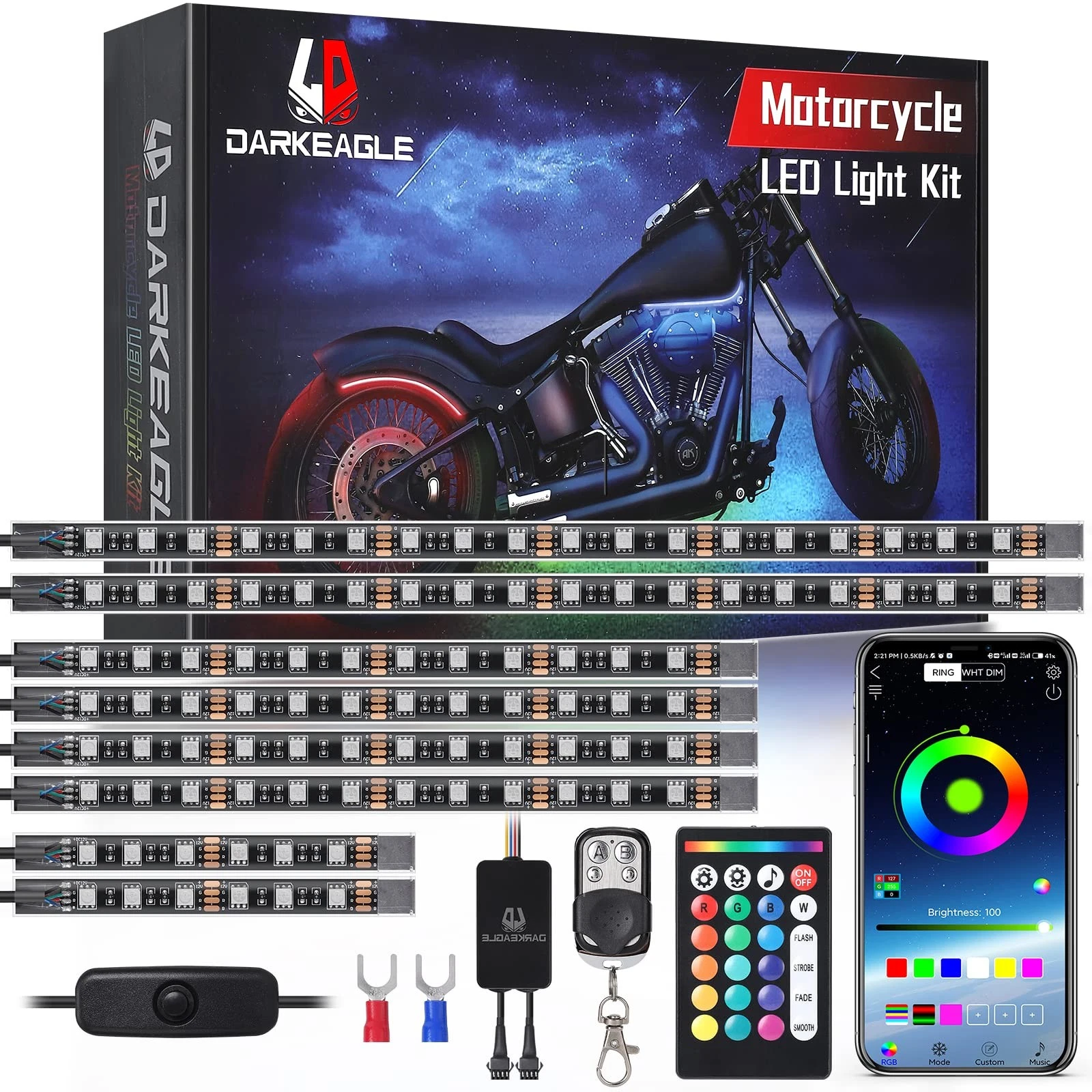 8PCS Motorcycle RGB LED Light Kit Waterproof Underglow for Harley Honda