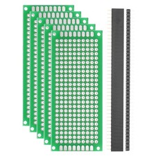 5Pcs 7x3cm PCB Board Kit 2.54mm Spacing 1.5mm Thick W 40-Pin Headers, Green