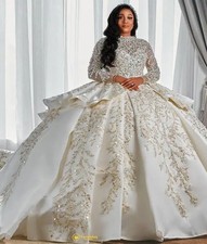 A Line Wedding Gowns Long Sleeves Puffy Train Princess Sequins Bridal Dress