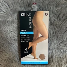 Silk Impressions Sheer Control Top Tights Women Size Small Rich Tan High Waisted