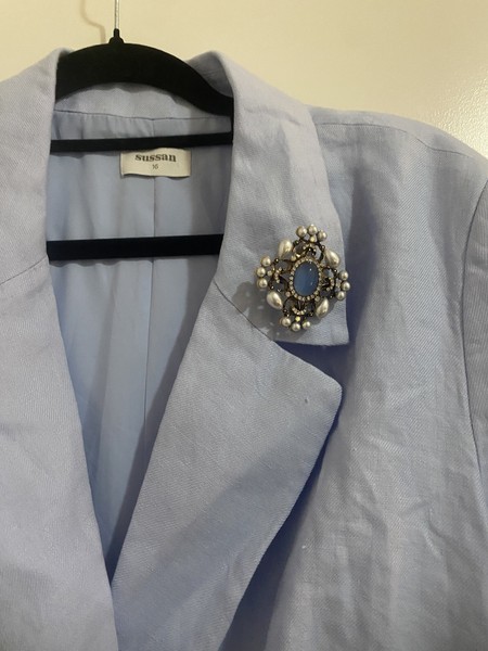 Sussan Size 16 XL FREE BROOCH ! Sky Blue Linen Blazer As New Condition Jacket