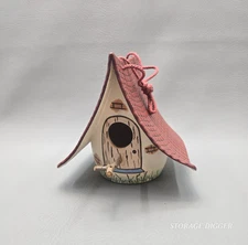 Vintage Multicolor Pottery Hanging Bird House Nest Box w/ Small Wooden Perch