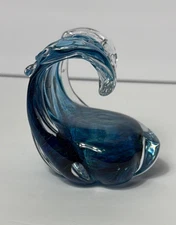 Anchor Bend Glassworks Small 3" Original Wave Blue Glass Sculpture Ocean Beach