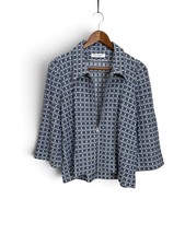Amina Rubinacci Luxury Tweed Jacket Size 42 Blue Silver Metallic Zip Knit Italy