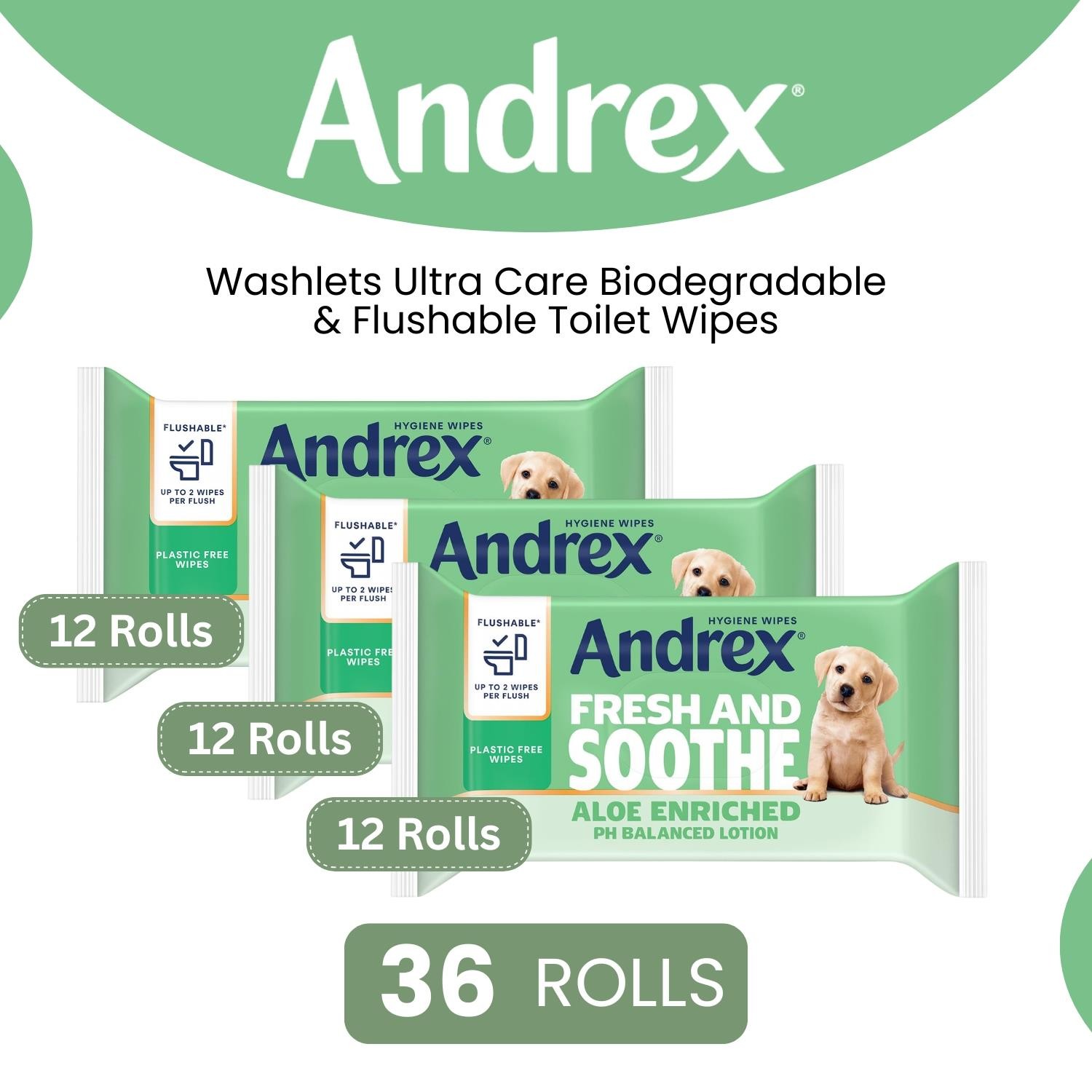 Andrex Washlets Ultra Care Biodegradable Flushable Toilet Wipes 48