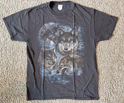 Medium Vintage Wolves Wildlife Full Moon Dog Aztec Pattern Nature T-shirt