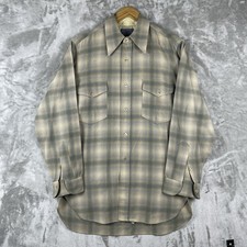 Vintage 1970s Pendelton Board Shirt Mens Large 16 Shadow Plaid Western Wool 70s