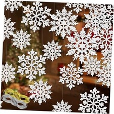 46 Pcs White Glitter Snowflake Ornaments Various Size Plastic White,silver