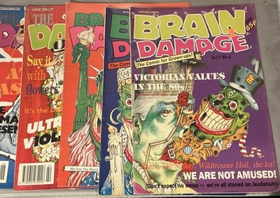 5 x 1980 s Adult British  Brain Damage  Comics Issues V1 #6,#8,#9, V2 #6,#7