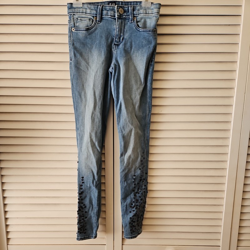 GAP denim slim stretch super skinny jeans girls  size 8, sequins detail