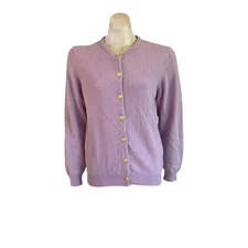 Hawick Knitwear Cardigan Medium Lambswool Button Front Long Sleeve Mauve FLAWS
