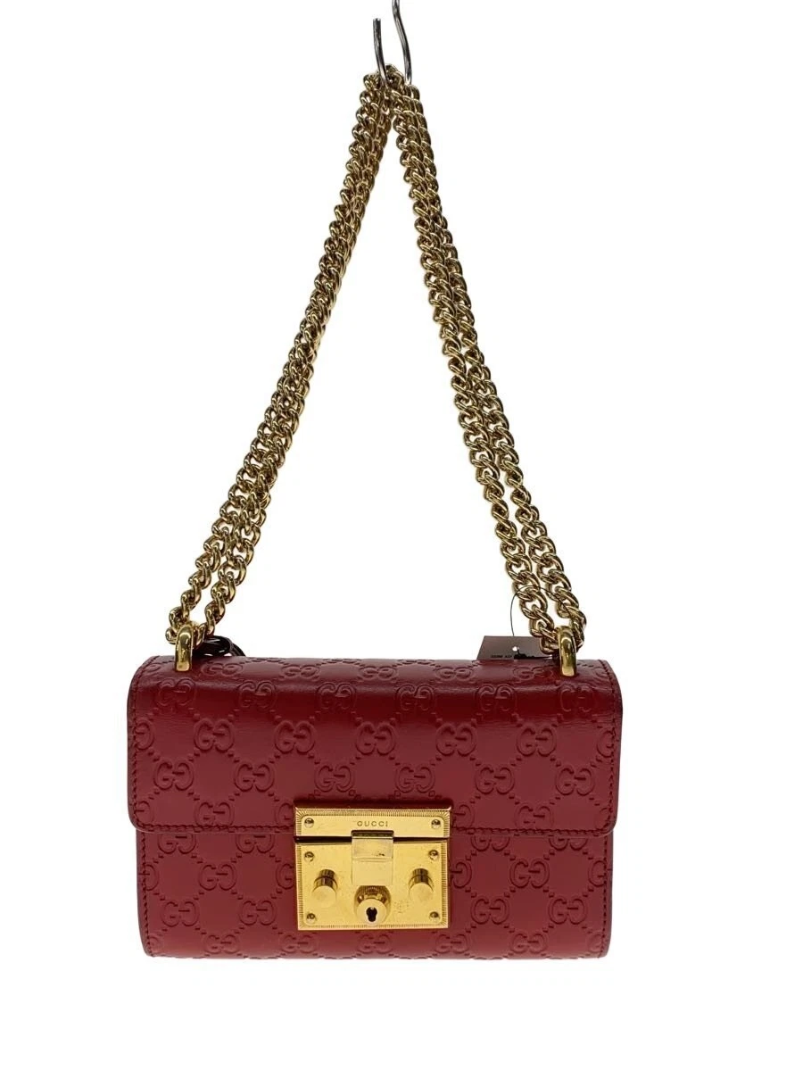 GUCCI Small Chain Shoulder Bag Padlock Leather RED