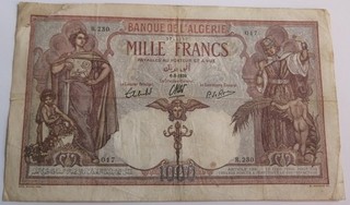 Billet Algérie Mille francs 1000 francs Algérie