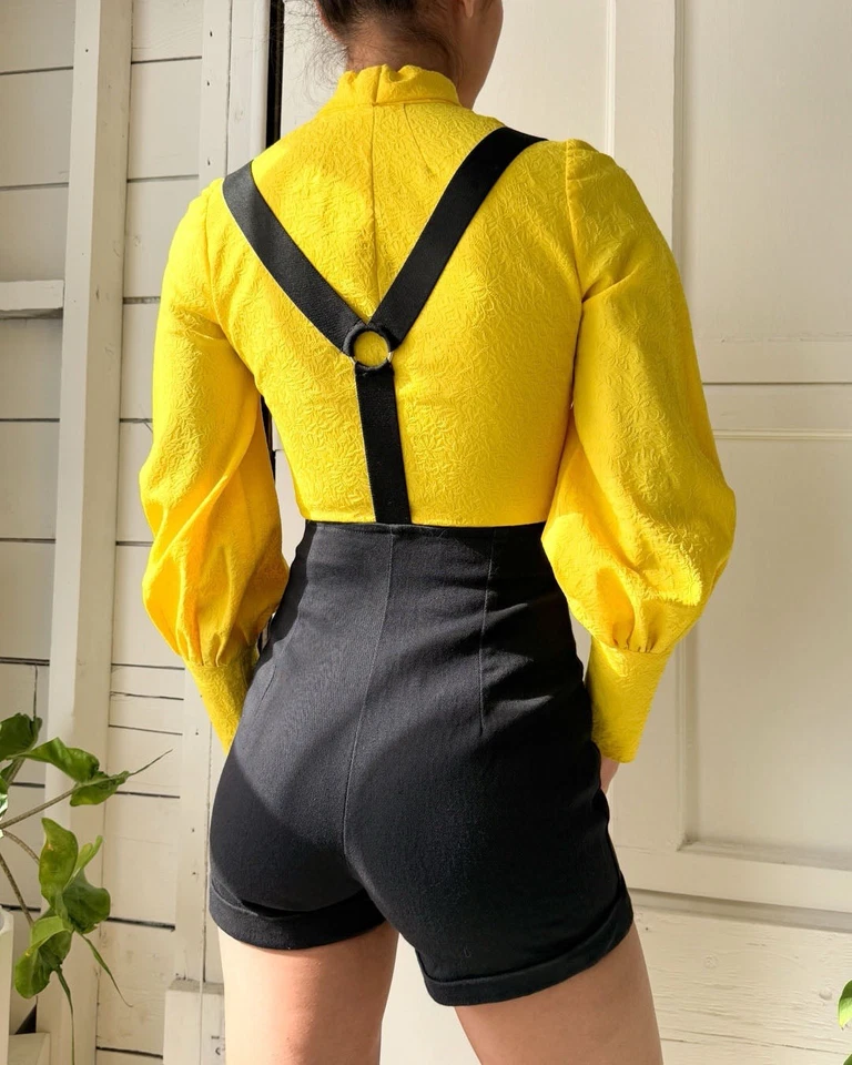 Vintage 90s Fredericks of Hollywood Womens Suspender Shorts Sz Small Black Denim - Image 3 of 4