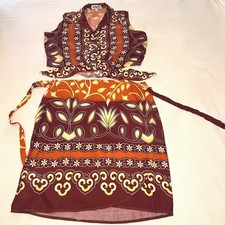 Vintage 2 Piece Boho Set Floral Wrap Skirt Crop Tie Top Size Large 100 Rayon