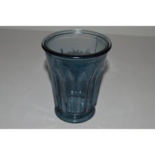 Blue Glass Vase, Marcela Art Glass, Lovely Slate Blue Footed Vase, Paneled Sides