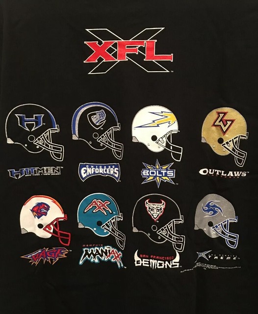Original XFL Football League 8 Team Helmet Logo Black XL T Shirt / HTF