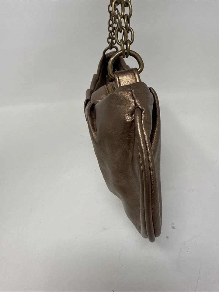 Vtg Necessary Objects Crescent Purse Metallic Bronze Bag Chain Strap Y2K Handbag - Изображение 3 из 4