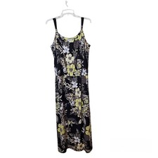 Susan Graver Maxi Dress Size LP Stretch Sleeveless Elastic Waist Black Floral