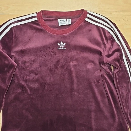Adidas womens sweatshirt size 8 velvet velour style jumper burgundy trefoil - Picture 5 of 14