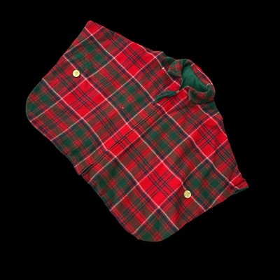 Vintage Red & Green Plaid Poncho Capelet Cape with Green Lining & Anchor Buttons