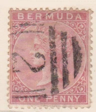 (F193-52) 1865-74 Bermuda 1d rose QVIC stamp (BA) 