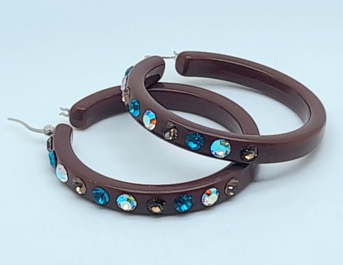 E188 Chunky brown Lucite Acrylic wide Hoop brown blue zircan ab Fashion Earrings