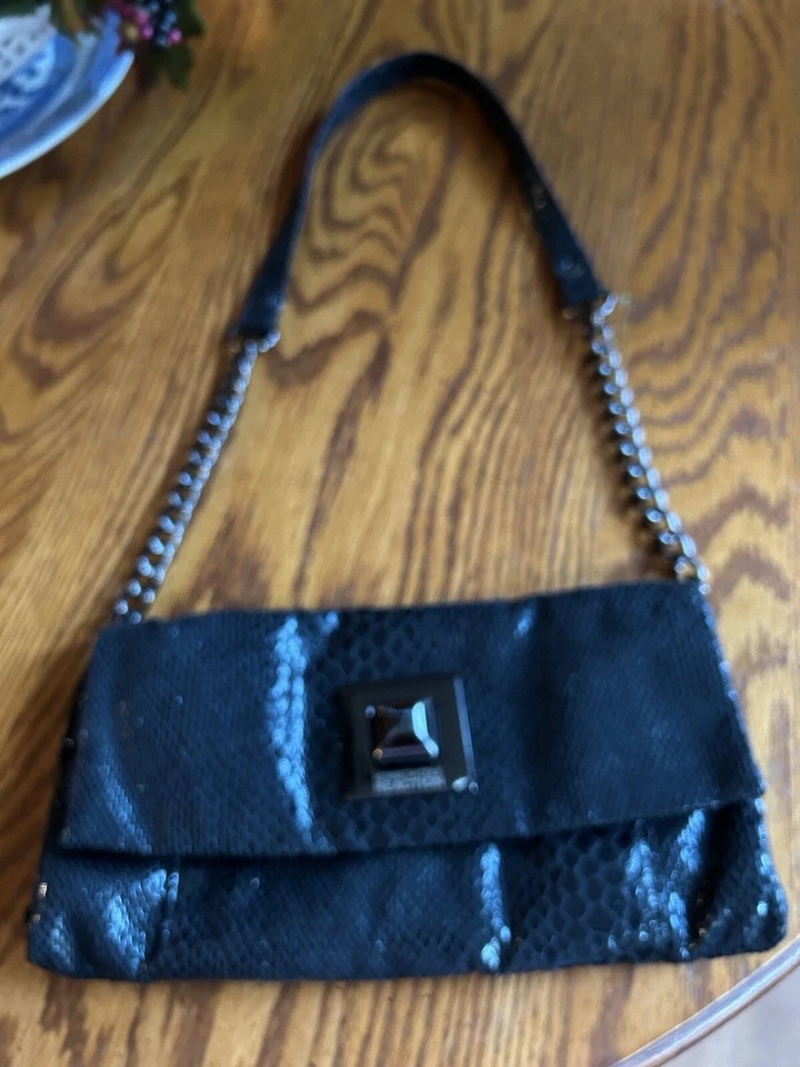 Kenneth Cole черный змеиной кожи выбитый застежки наплечная сумка сумочка - Изображение 2 из 4