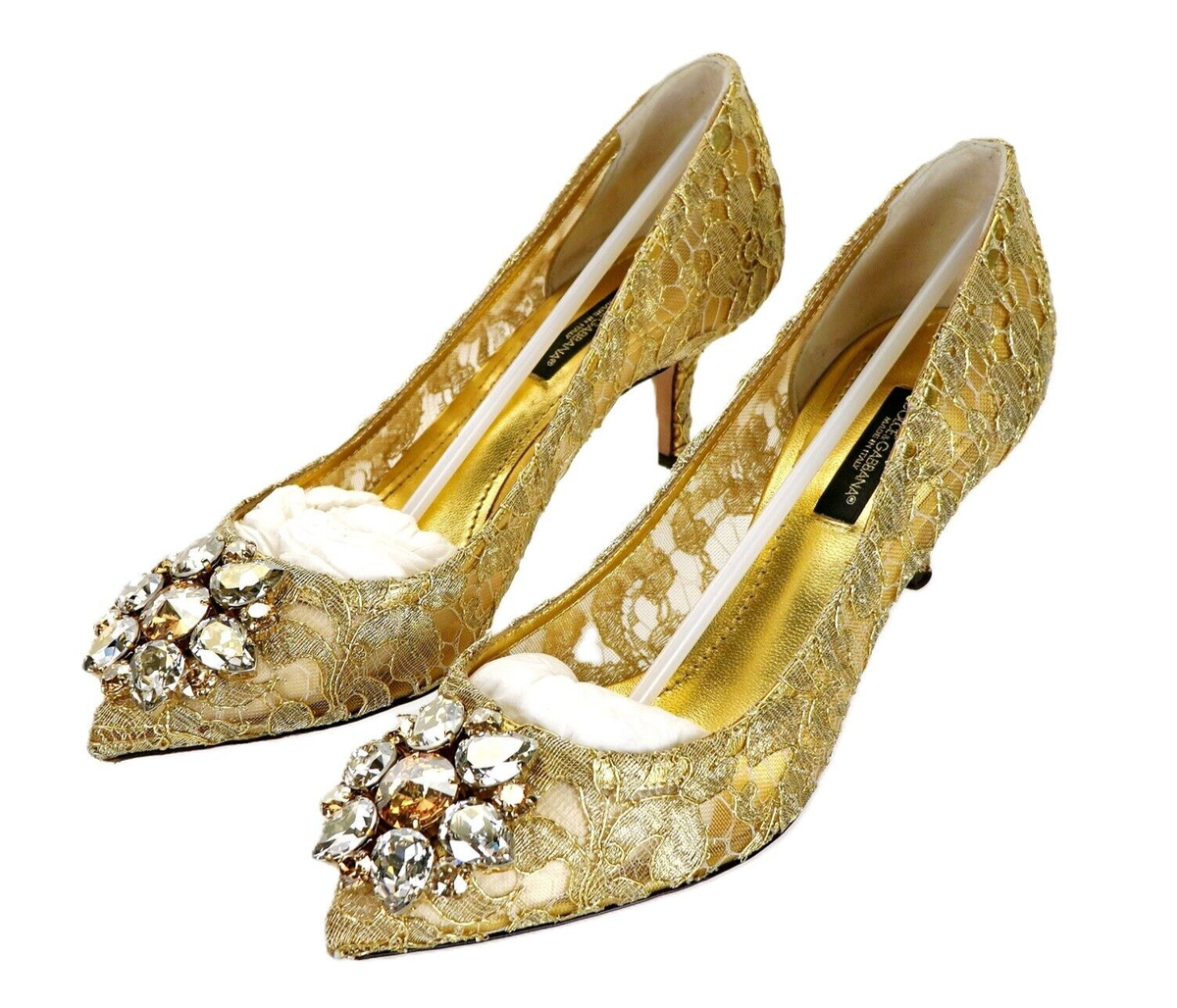 DOLCE GABBANA Taormina Lurex Lace Rainbow Brooch Pumps Shoes