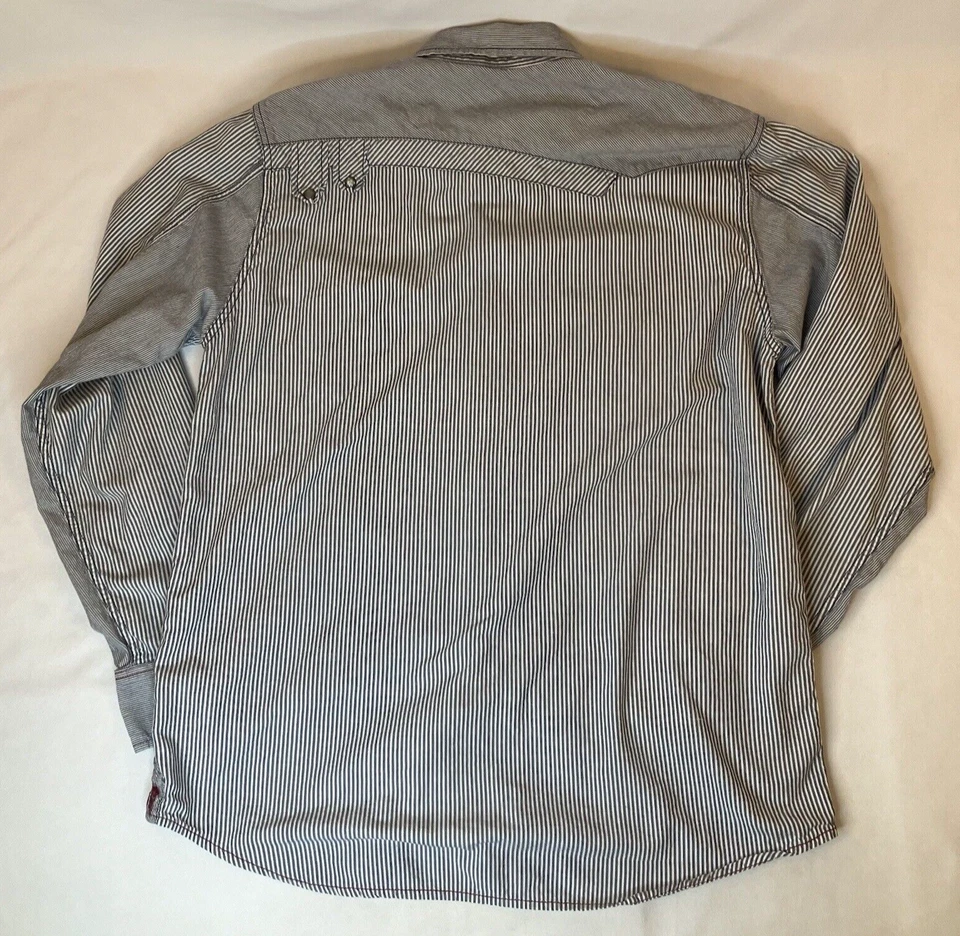 Southern Thread Blue Stripe Pearl Snap Long Sleeve Western Shirt Size XL - Image 2 of 4