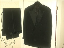 MEN'S NORDSTROM DOUBLE BREASTED BLACK WOOL TUXEDO 39 SHORT VEST BOW TIE